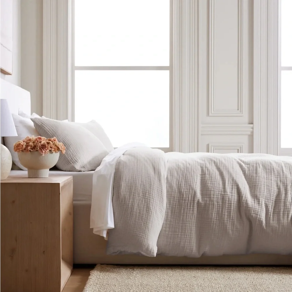 QUINCE NWOT Organic Airy Gauze Duvet Cover Set Full Queen Light Grey